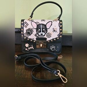 ALDO Lolapaw Chihuahua Dog Purse Handbag Crossbody Woof Sequin Turn Key Lock